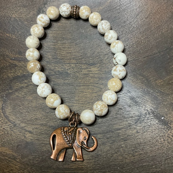 Rustic White Howlite with Copper Spacer and Elephant Charm - Picture 3 of 7